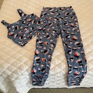 Gottex Matching Sports Bra and Leggings Set in Fun Blue and Coral Print